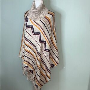 New Directions Fringed & Striped Poncho Size Large